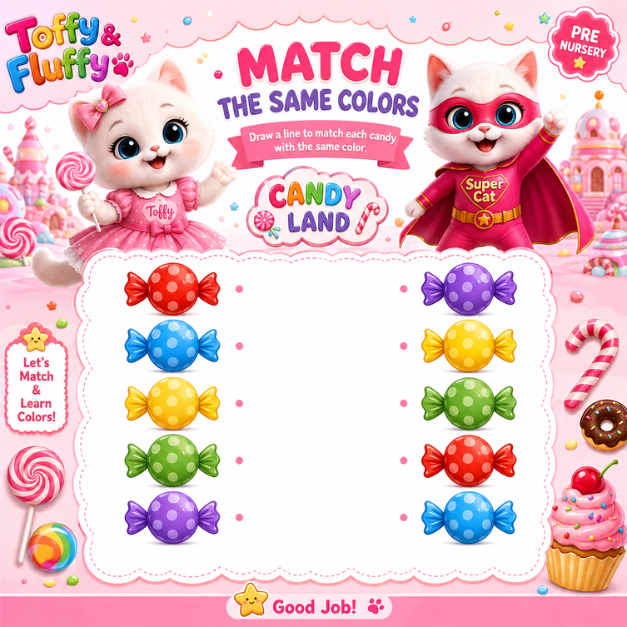 Match The Same Colors Play & Learn : Pre-Nursery Activity Sheets